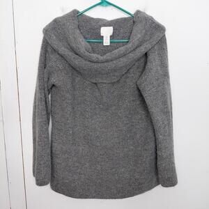 Hm Sweater Womens Medium Foldover Neck Off Shoulder Soft Knit Neutral Minimalist